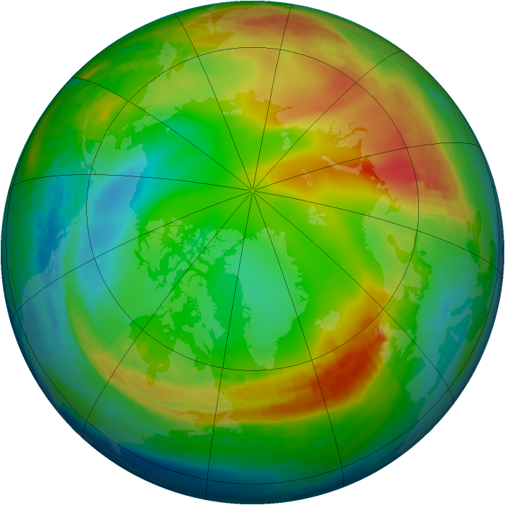 Arctic ozone map for 03 January 1991